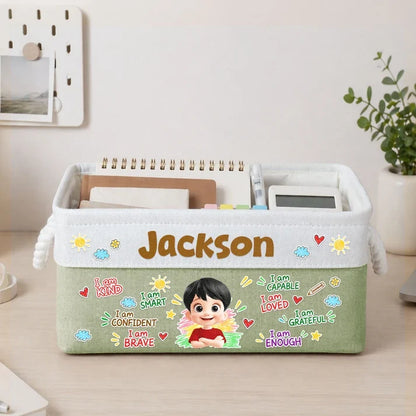 Personalized Rope Basket with Smiling Child Affirmations, Unique Gift for Grandson or Granddaughter