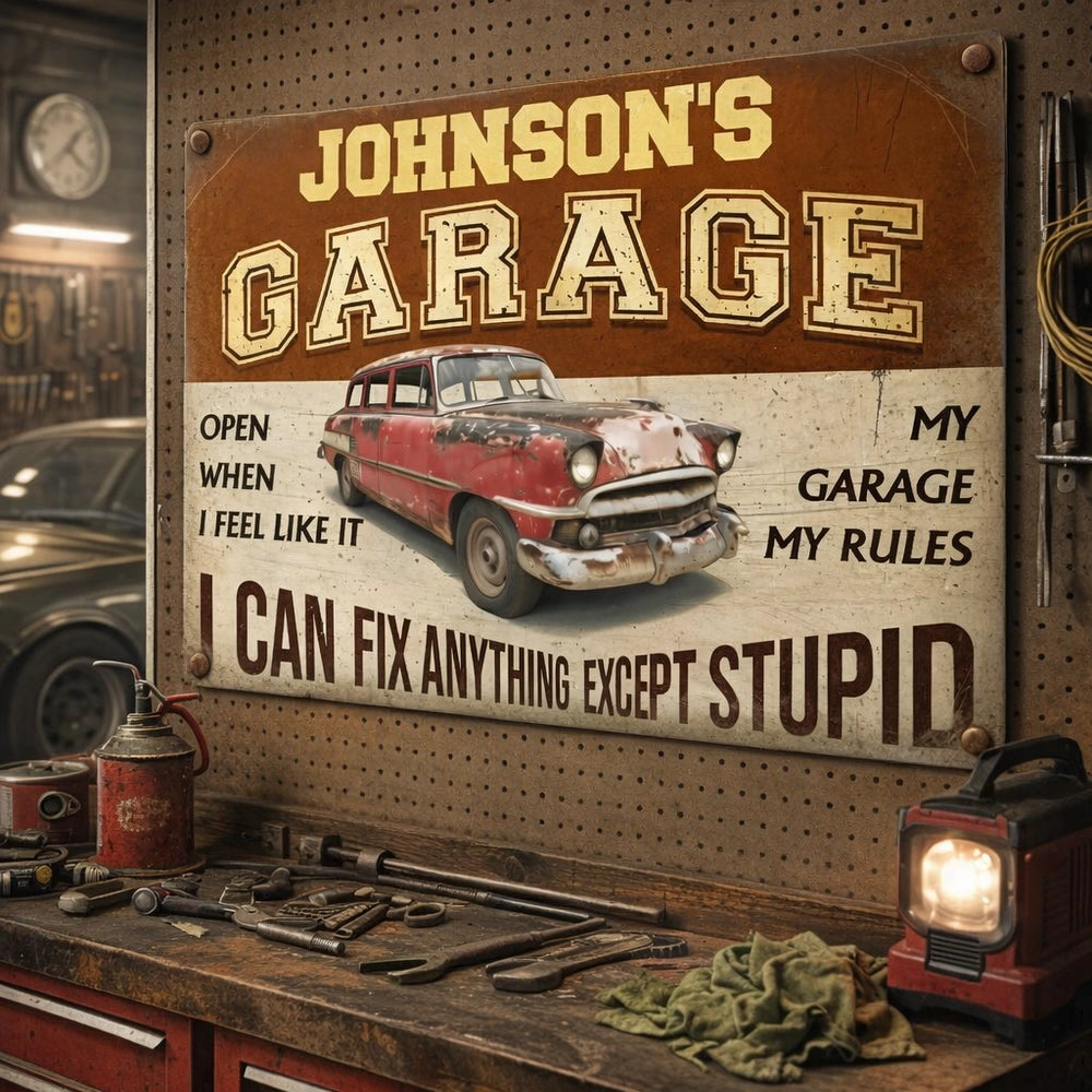 Rectangular Iron Sign My Garage My Rules I Can Fix Anything Except Stupid - Rustic Garage Wall Decor Gift