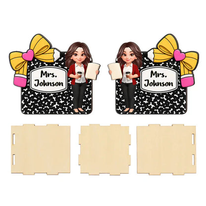 Personalized Wooden Pen Holder, Cute Cartoon Teacher Desk Organizer, Unique Creative Gift for Teacher