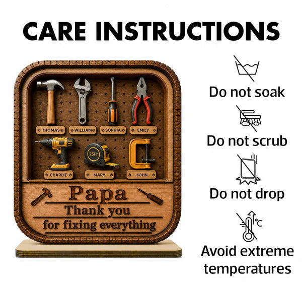 Personalized 2-Layer Wooden Plaque with Tool Box Design, Unique Gift for Papa Dad or Grandpa