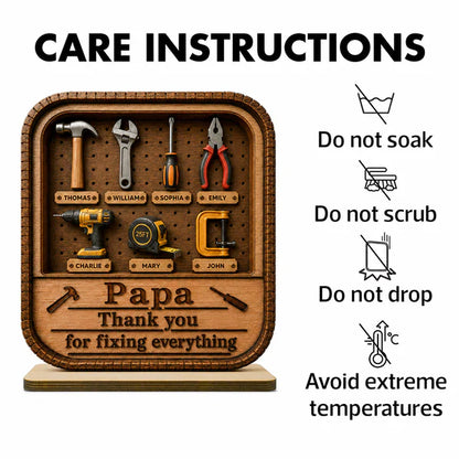 Personalized 2-Layer Wooden Plaque with Tool Box Design, Unique Gift for Papa Dad or Grandpa
