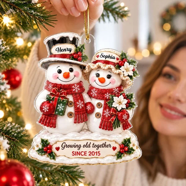 Personalized Acrylic Ornament, Snowman Couple Growing Old Together, Unique Christmas Gift for Partners