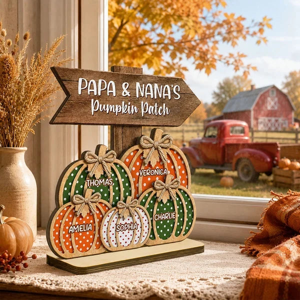 Personalized 2-Layer Wooden Plaque, Papa & Nana's Polka Dot Pumpkin Patch, Unique Fall Gift for Grandparents