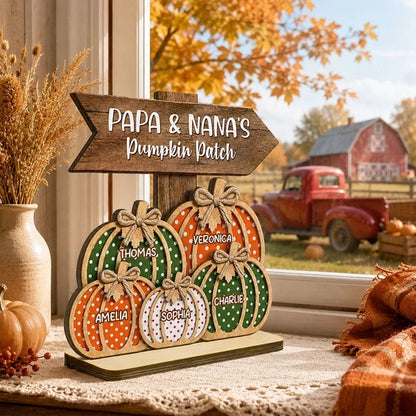 Personalized 2-Layer Wooden Plaque, Papa & Nana's Polka Dot Pumpkin Patch, Unique Fall Gift for Grandparents