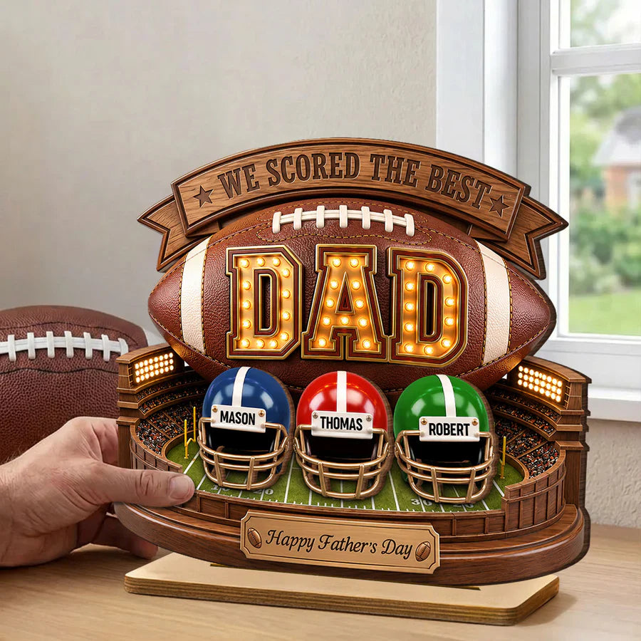American Football Personalized 2-Layer Wooden Plaque for Dad, Unique Father's Day Gift with Stadium Style