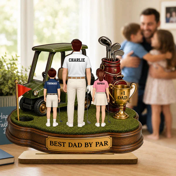 Personalized 2-Layer Wooden Plaque for Golf Dad & Kids, Unique Gift for Desk Display