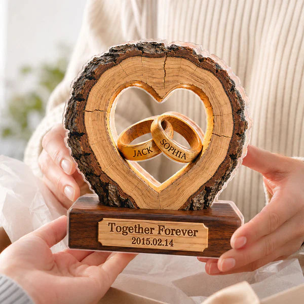 Personalized Shaped Acrylic Block Plaque With Heart and Rings Design, Unique Creative Gift for Couple's Anniversary Decor