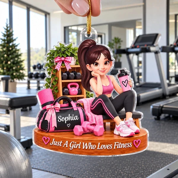 Just a Girl Who Loves Fitness Acrylic Ornament, Pink Home Gym Keepsake, Creative Gift for Wife or Best Friend