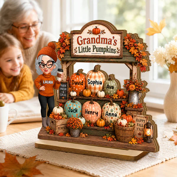 Personalized 2-Layer Wooden Plaque, Grandma's Little Pumpkins Fall Decor, Unique Creative Gift for Grandma