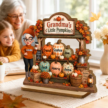 Personalized 2-Layer Wooden Plaque, Grandma's Little Pumpkins Fall Decor, Unique Creative Gift for Grandma
