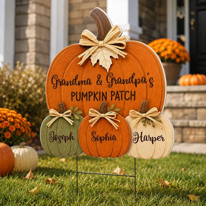 Grandma & Grandpa's Pumpkin Patch Shaped Yard Sign, Personalized Fall Display, Creative Family Gift