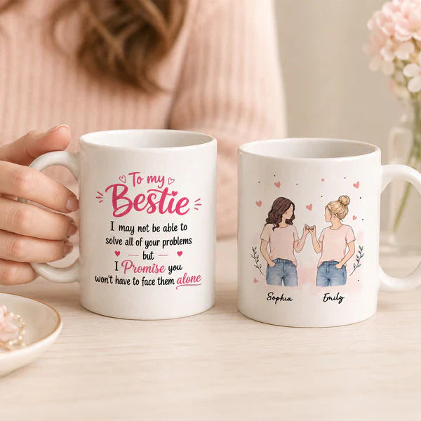 Personalized Ceramic Mug, Pinky Promise Bestie Illustration, Unique Creative Gift for Best Friend
