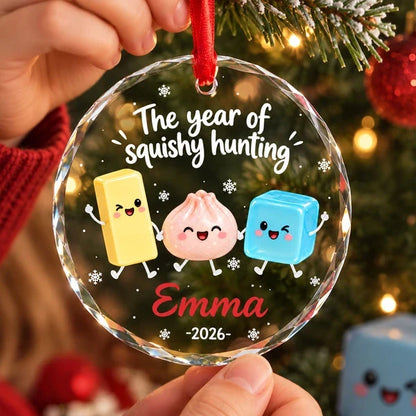 Personalized Crystal Ornament, Cute Squishy Characters Holding Hands, Unique Christmas Gift for Kids