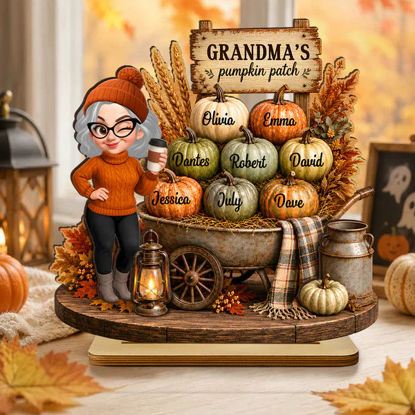 Personalized 2-Layer Wooden Plaque, Grandma's Pumpkin Patch Fall Decor, Unique Gift for Grandma