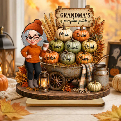 Personalized 2-Layer Wooden Plaque, Grandma's Pumpkin Patch Fall Decor, Unique Gift for Grandma