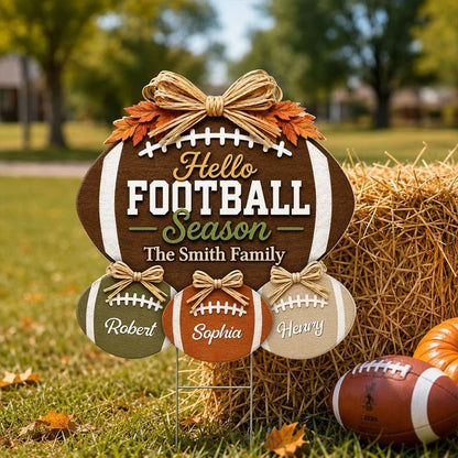 Hello Football Season Shaped Yard Sign, Personalized Lawn Decor, Creative Gift for Family Team Spirit