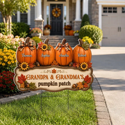 Personalized Shaped Yard Sign, Autumn Pumpkin Patch Decor, Unique Gift for Grandpa and Grandma