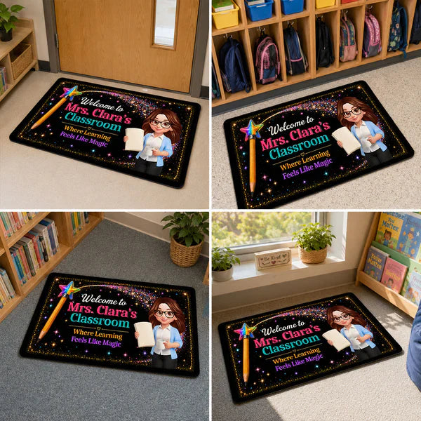 Personalized Teacher Doormat, Classroom Welcome With Pencil Wand, Unique Creative Gift for Back to School