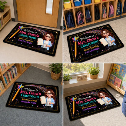 Personalized Teacher Doormat, Classroom Welcome With Pencil Wand, Unique Creative Gift for Back to School