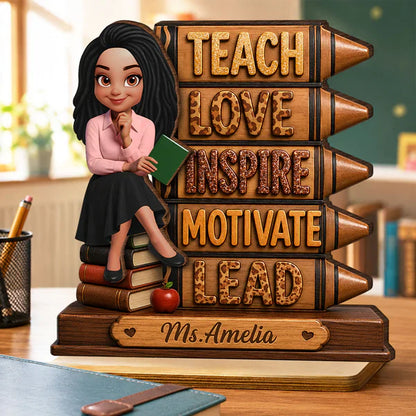 Personalized 2-Layer Wooden Plaque for Teacher, Teach Love Inspire Motivate Lead, Unique Classroom Gift