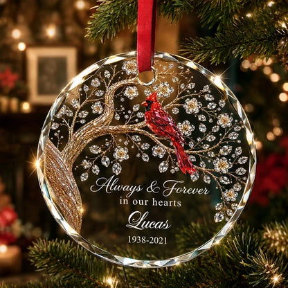 Always & Forever in Our Hearts Crystal Ornament, Personalized Remembrance, Creative Sympathy Gift for Loved Ones