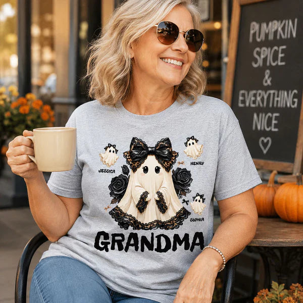 Custom Grandma Halloween Classic Tee, Cute Ghost Family Party Outfit, Unique Gift For Nana