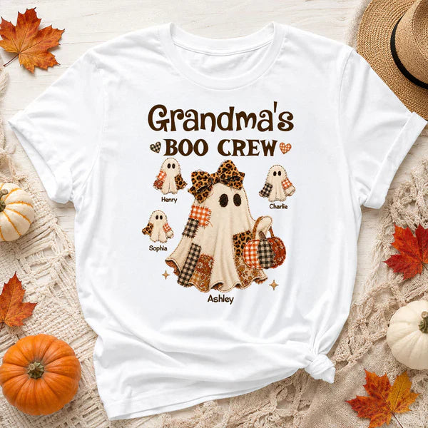 Personalized Classic Tee for Grandma, Boo Crew Ghost Design, Unique Halloween Gift