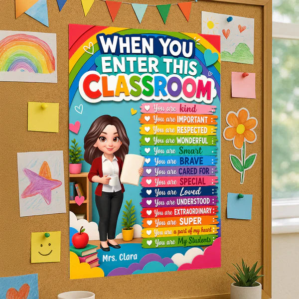 Personalized Teacher Canvas, Colorful Classroom Welcome, Unique Creative Gift for Back to School