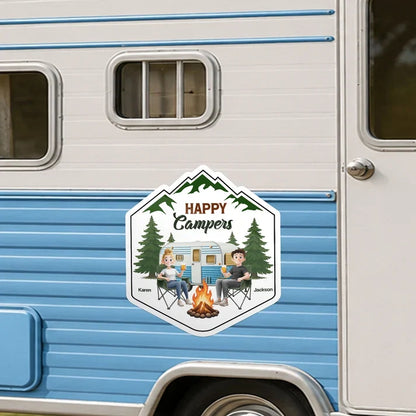 Home Is Where We Park It Sticker Decal, Personalized Couple at a Mountain Campfire, Creative Gift for Campers