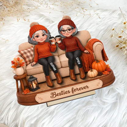 Personalized 2-Layer Wooden Plaque, Coffee Friends on Sofa, Unique Creative Gift for Close Friend