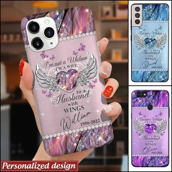 Memorial Butterfly My Husband Has Wings Personalized Glass Phone case