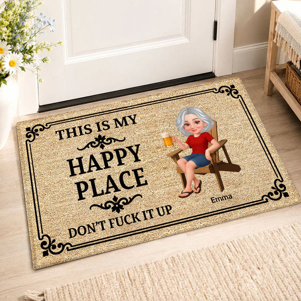 Happy Place Doormat, Personalized Couple Entryway Decor, Unique Creative Gift For Home