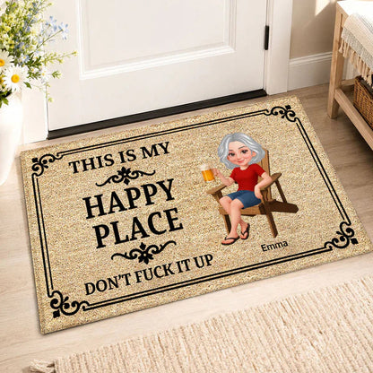 Happy Place Doormat, Personalized Couple Entryway Decor, Unique Creative Gift For Home
