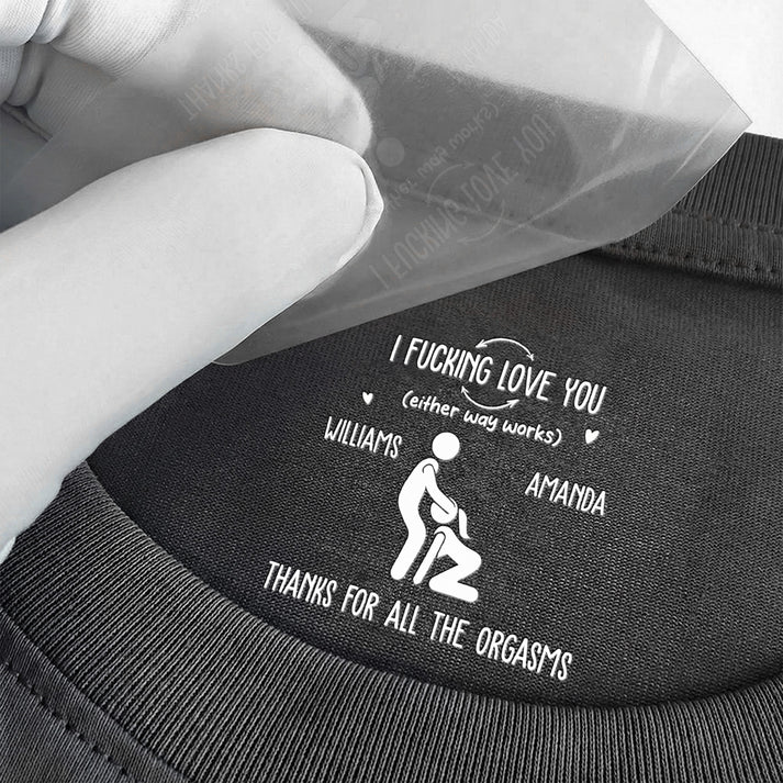 Personalized Classic Tee, Funny Intimate Couple Pose Graphic, Dark Green Unique Gift for Husband