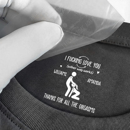 Personalized Classic Tee, Funny Intimate Couple Pose Graphic, Dark Green Unique Gift for Husband