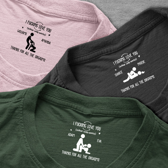 Personalized Classic Tee, Funny Intimate Couple Pose Graphic, Dark Green Unique Gift for Husband