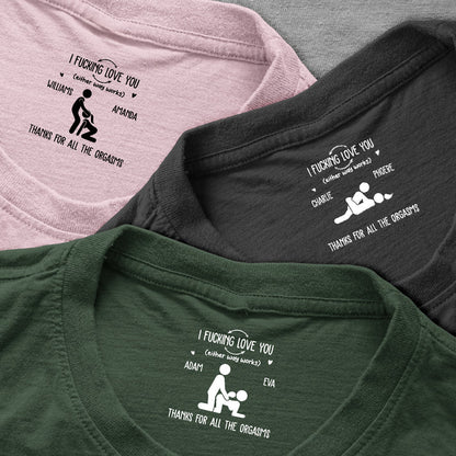 Personalized Classic Tee, Funny Intimate Couple Pose Graphic, Dark Green Unique Gift for Husband