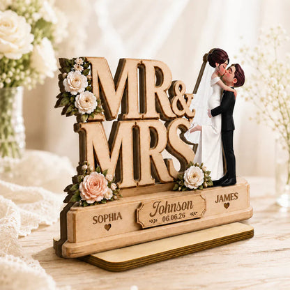 Personalized Wooden Plaque With Mr & Mrs Wedding Design, Kissing Couple, Unique Creative Gift
