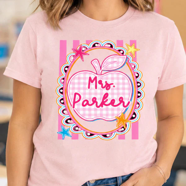 Personalized Classic Tee With Preppy Apple Art, Unique Teacher Gift For Classroom Days