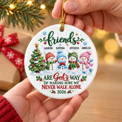 Personalized Ceramic Ornament, Snowman Friends by a Christmas Tree, Unique Gift for Best Friend