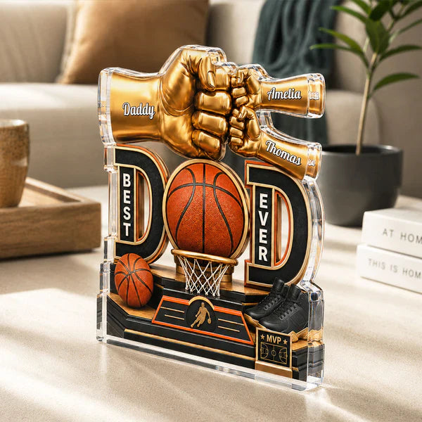 Personalized Shaped Acrylic Block Plaque, Basketball Dad Fist Bump, Unique Father's Day Gift For Dad