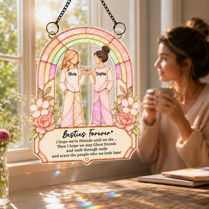 Personalized Acrylic Suncatcher Ornament, Pinky Promise Friends at Sunlit Window, Unique Gift