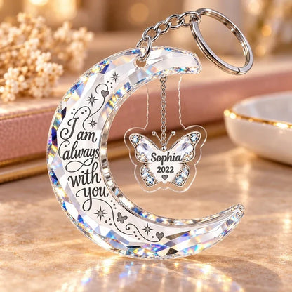 Personalized Acrylic Keychain, Crescent Moon & Butterfly Always With You Memorial, Unique Sympathy Gift