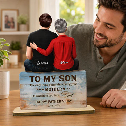 Custom Wooden Plaque for Son, Mom Resting Hand Artwork, Creative Heartfelt Gift from Mother