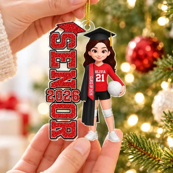 Personalized Acrylic Ornament, Colorful Senior Holding a Volleyball, Unique Graduation Gift for Daughter