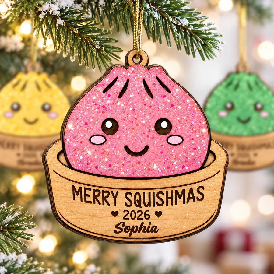 Merry Squishmas Personalized Wooden Ornament, Colorful Cartoon Tree Decor, Creative Gift for Kids and Teens