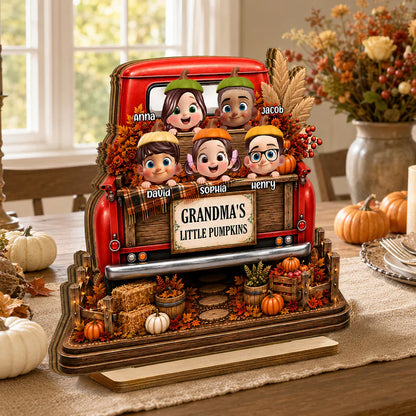 Personalized 2-Layer Wooden Plaque For Grandma, Grandkids Peeking In Fall Truck, Unique Creative Gift