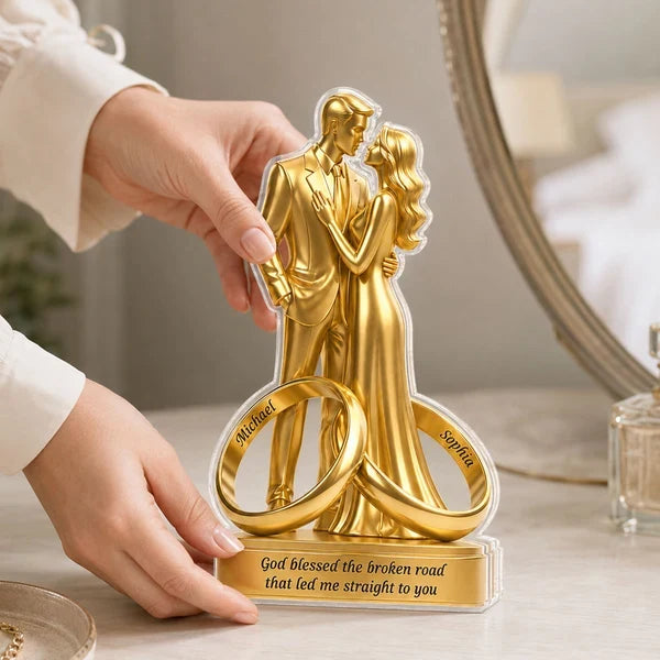 Shaped Acrylic Block Plaque, Personalized Golden Couple & Rings, Creative Romantic Gift for Spouse