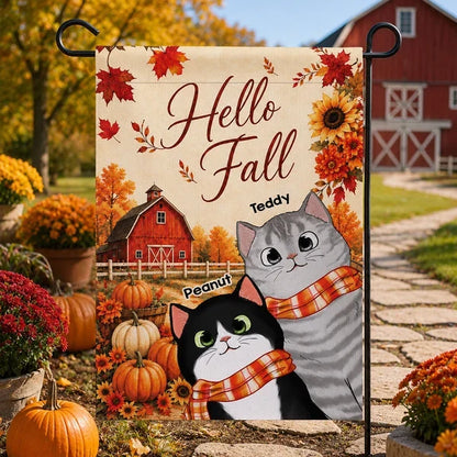 Personalized Garden Flag, Cute Black Cat in a Rustic Fall Farm Scene, Creative Gift for Cat Lovers