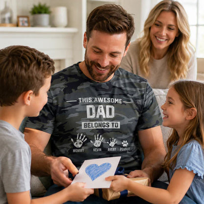 Personalized Printed Classic Tee, Camo Dad Hands & Paws, Unique Creative Gift For Dad